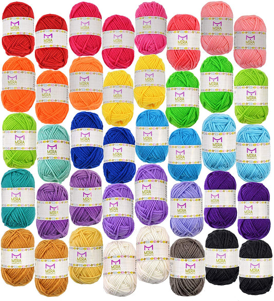 40 Assorted Colors Acrylic Yarn Skeins with 7 E-Books - Perfect Yarn for Crocheting and Knitting Mini Project